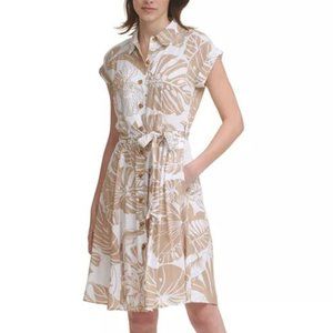 Calvin Klein Leaf Print Rayon Shirt Dress